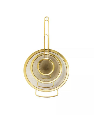 Set of 3 Stainless Steel Strainers with Gold Finish